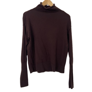 WILFRED DEEP BROWN 100% MERINO WOOL MOCK NECK KNIT SWEATER, LARGE